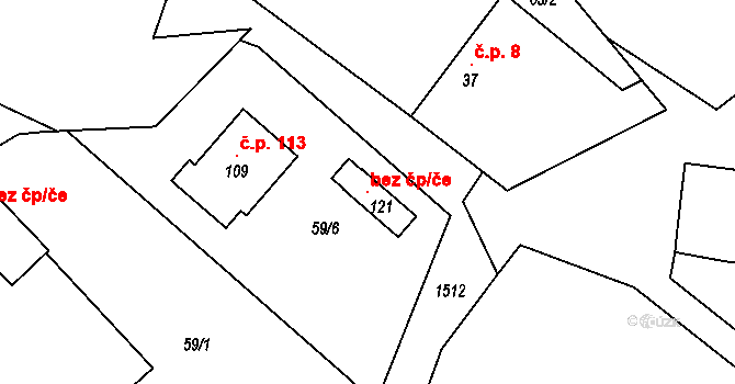 Skalice 104288361 na parcele st. 121 v KÚ Rybova Lhota, Katastrální mapa
