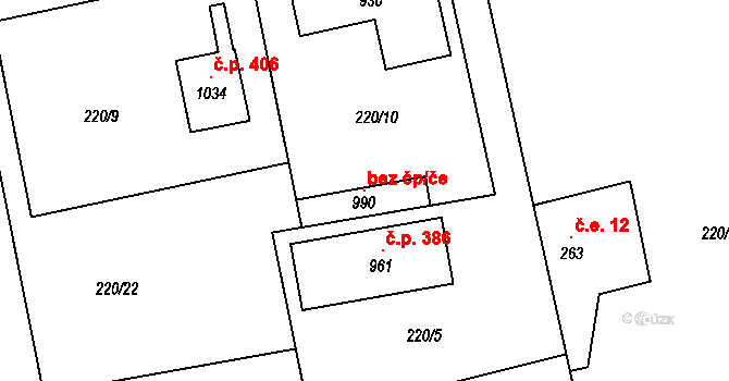 Husinec 104500361 na parcele st. 990 v KÚ Husinec u Řeže, Katastrální mapa