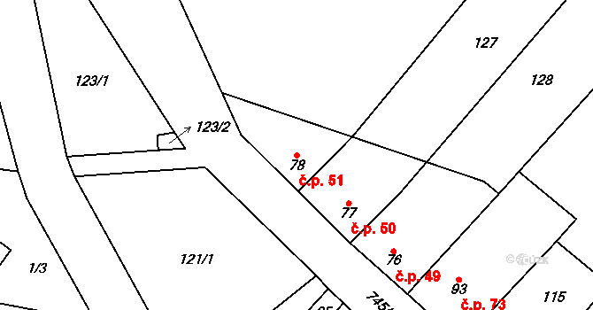 Hamry 51, Plumlov na parcele st. 78 v KÚ Hamry, Katastrální mapa
