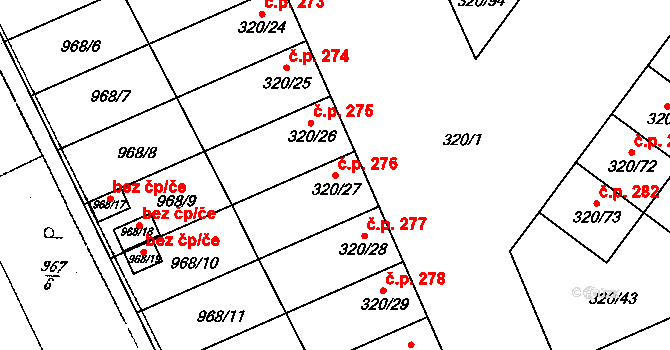 Dobšice 276 na parcele st. 320/27 v KÚ Dobšice u Znojma, Katastrální mapa