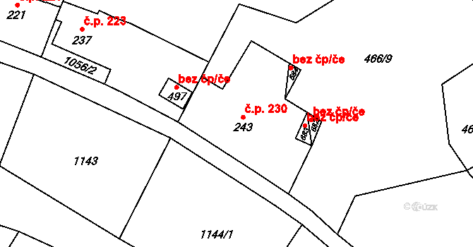 Vranov nad Dyjí 230 na parcele st. 243 v KÚ Vranov nad Dyjí, Katastrální mapa