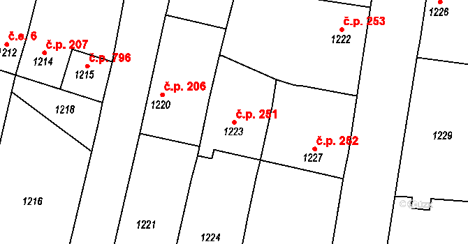 Troubky 251 na parcele st. 1223 v KÚ Troubky nad Bečvou, Katastrální mapa
