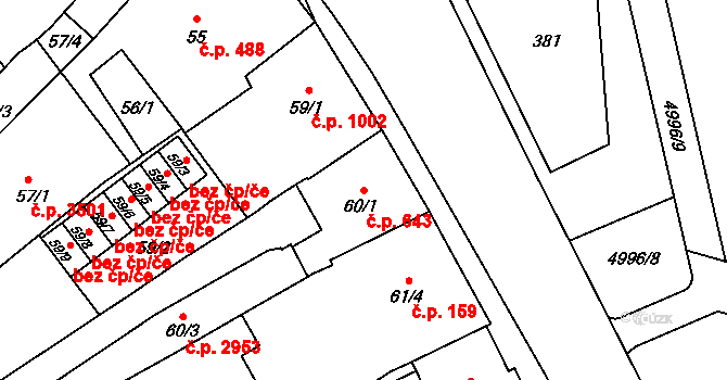 Přerov I-Město 643, Přerov na parcele st. 60/1 v KÚ Přerov, Katastrální mapa