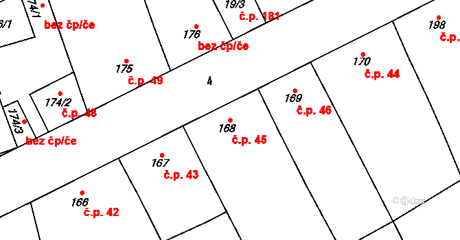 Přerov VIII-Henčlov 45, Přerov na parcele st. 168 v KÚ Henčlov, Katastrální mapa