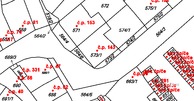 Přerov VI-Újezdec 143, Přerov na parcele st. 573/1 v KÚ Újezdec u Přerova, Katastrální mapa