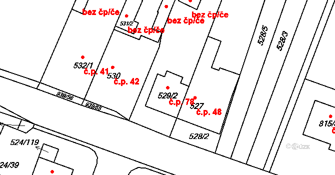 Šindlovy Dvory 78, Litvínovice na parcele st. 529/2 v KÚ Litvínovice, Katastrální mapa