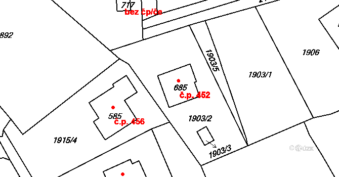 Bečov nad Teplou 452 na parcele st. 685 v KÚ Bečov nad Teplou, Katastrální mapa