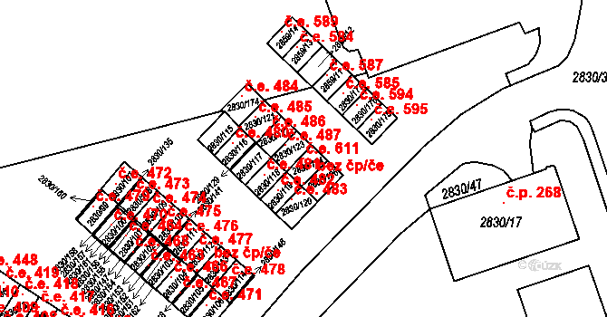 Rumburk 1 611, Rumburk na parcele st. 2830/124 v KÚ Rumburk, Katastrální mapa