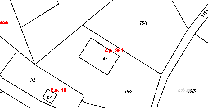 Křenov 351, Bernartice na parcele st. 142 v KÚ Křenov u Žacléře, Katastrální mapa