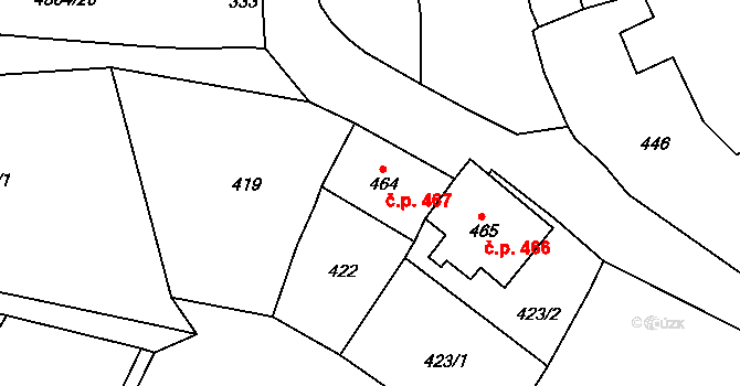Jáchymov 467 na parcele st. 464 v KÚ Jáchymov, Katastrální mapa