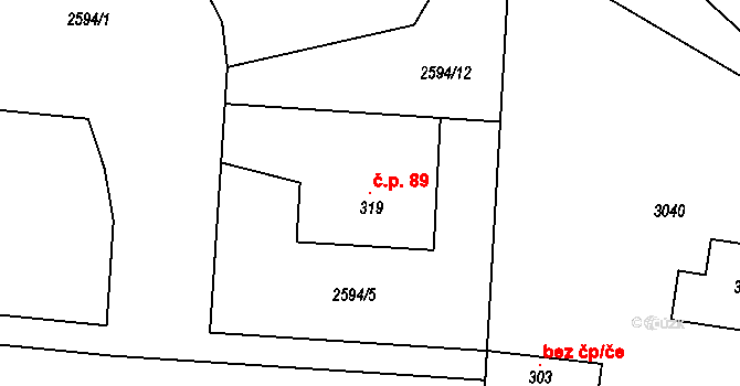 Chabeřice 89 na parcele st. 319 v KÚ Chabeřice, Katastrální mapa