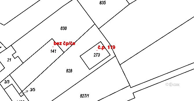 Lipina 119, Valašské Klobouky na parcele st. 273 v KÚ Lipina, Katastrální mapa