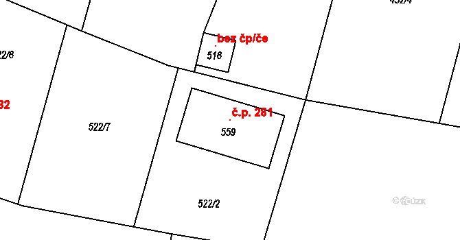 Markvartice 281, Jablonné v Podještědí na parcele st. 559 v KÚ Markvartice v Podještědí, Katastrální mapa