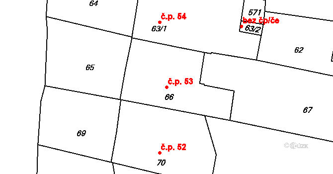 Pávov 53, Jihlava na parcele st. 66 v KÚ Pávov, Katastrální mapa