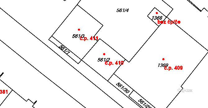 Dolní Líštná 410, Třinec na parcele st. 561/2 v KÚ Dolní Líštná, Katastrální mapa