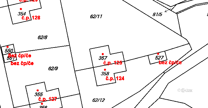 Hostěradice 125, Kamenný Přívoz na parcele st. 357 v KÚ Hostěradice, Katastrální mapa