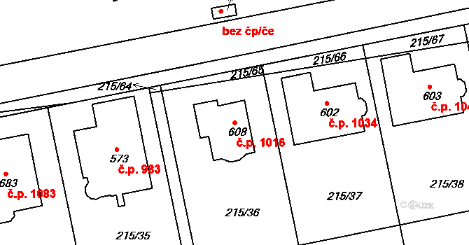 Rudná 1016 na parcele st. 608 v KÚ Hořelice, Katastrální mapa