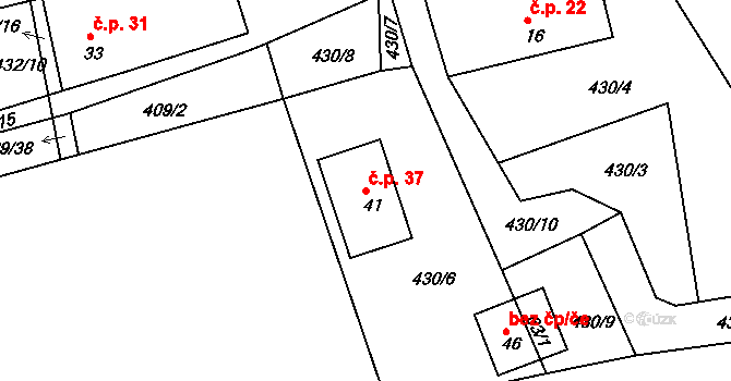 Občov 37 na parcele st. 41 v KÚ Občov, Katastrální mapa