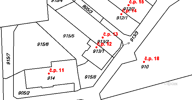 Hůrka 12, Horní Planá na parcele st. 913/1 v KÚ Horní Planá, Katastrální mapa
