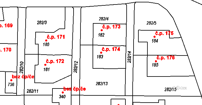 Holoubkov 174 na parcele st. 183 v KÚ Holoubkov, Katastrální mapa