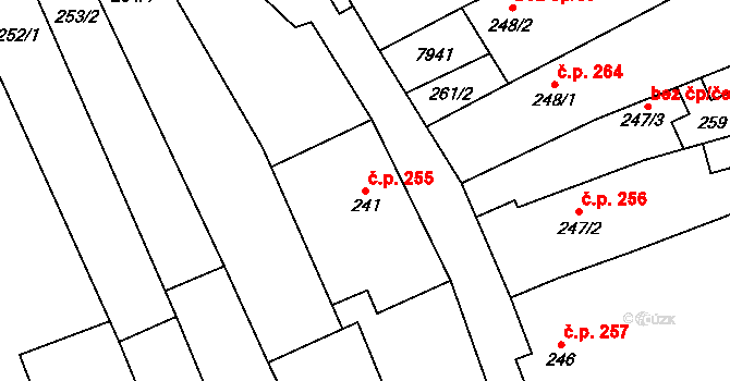 Dambořice 255 na parcele st. 241 v KÚ Dambořice, Katastrální mapa