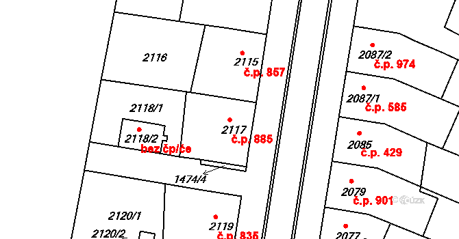 Ratíškovice 885 na parcele st. 2117 v KÚ Ratíškovice, Katastrální mapa
