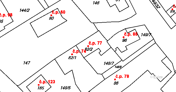 Cejle 77 na parcele st. 82/2 v KÚ Cejle, Katastrální mapa