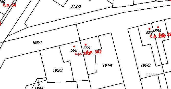Humny 302, Pchery na parcele st. 556 v KÚ Pchery, Katastrální mapa