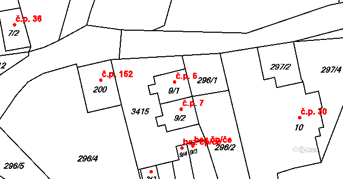 Bohušov 6 na parcele st. 9/1 v KÚ Bohušov, Katastrální mapa