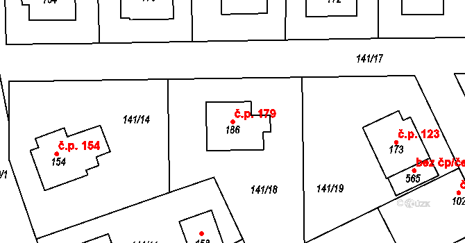 Mratín 179 na parcele st. 186 v KÚ Mratín, Katastrální mapa