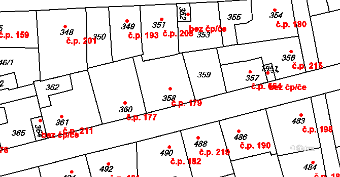 Švermov 179, Kladno na parcele st. 358 v KÚ Motyčín, Katastrální mapa