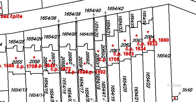 Brandýs nad Labem 1708, Brandýs nad Labem-Stará Boleslav na parcele st. 2060/1 v KÚ Brandýs nad Labem, Katastrální mapa