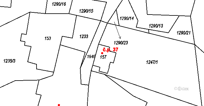 Loučná 37, Višňová na parcele st. 157 v KÚ Andělka, Katastrální mapa