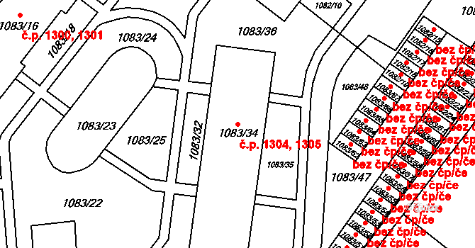 Frýdlant 1304,1305 na parcele st. 1083/34 v KÚ Frýdlant, Katastrální mapa