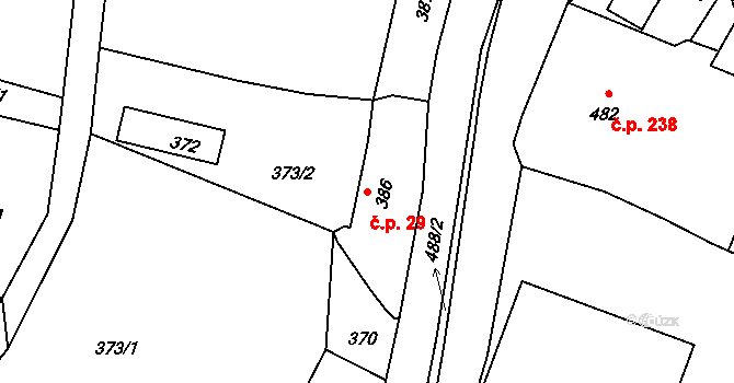 Ondřejovice 29, Zlaté Hory na parcele st. 386 v KÚ Ondřejovice v Jeseníkách, Katastrální mapa