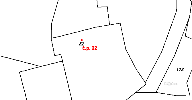 Stará Knížecí Huť 22, Lesná na parcele st. 52 v KÚ Stará Knížecí Huť, Katastrální mapa