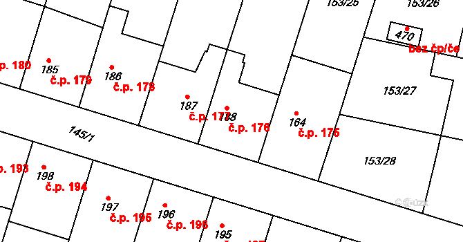 Skřivany 176 na parcele st. 188 v KÚ Skřivany, Katastrální mapa