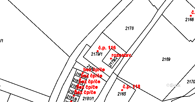 Předměstí 116, Moravská Třebová na parcele st. 2179/1 v KÚ Moravská Třebová, Katastrální mapa