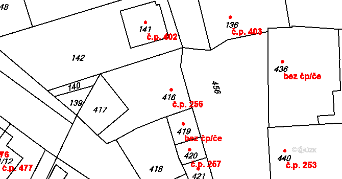 Rakodavy 256, Věrovany na parcele st. 416 v KÚ Věrovany, Katastrální mapa