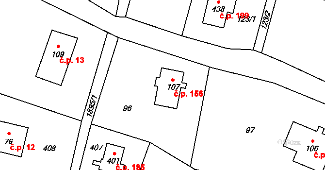 Krompach 156 na parcele st. 107 v KÚ Krompach, Katastrální mapa