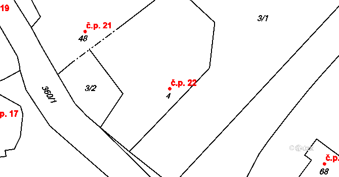Dolní Černůtky 22, Jeřice na parcele st. 4 v KÚ Dolní Černůtky, Katastrální mapa