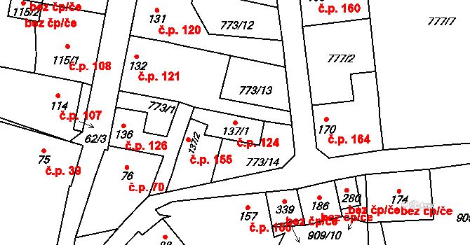 Velké Žernoseky 124 na parcele st. 137/1 v KÚ Velké Žernoseky, Katastrální mapa