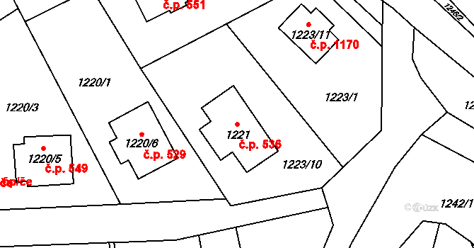 Jilemnice 536 na parcele st. 1221 v KÚ Jilemnice, Katastrální mapa