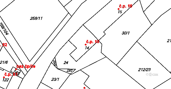 Libošovice 15 na parcele st. 14 v KÚ Libošovice, Katastrální mapa
