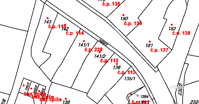 Miletín 113 na parcele st. 141/2 v KÚ Miletín, Katastrální mapa