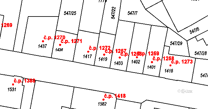 Hořice 1257 na parcele st. 1419 v KÚ Hořice v Podkrkonoší, Katastrální mapa