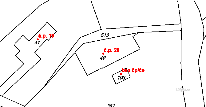 Hřídelec 20, Lázně Bělohrad na parcele st. 49 v KÚ Hřídelec, Katastrální mapa