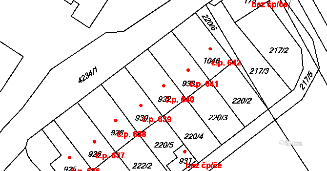 Kardašova Řečice 640 na parcele st. 932 v KÚ Kardašova Řečice, Katastrální mapa