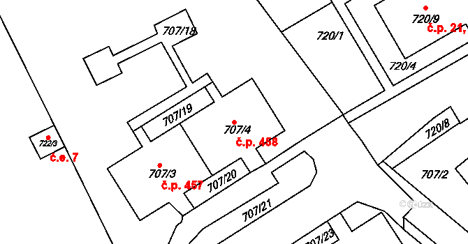 Neštěmice 458, Ústí nad Labem na parcele st. 707/4 v KÚ Neštěmice, Katastrální mapa