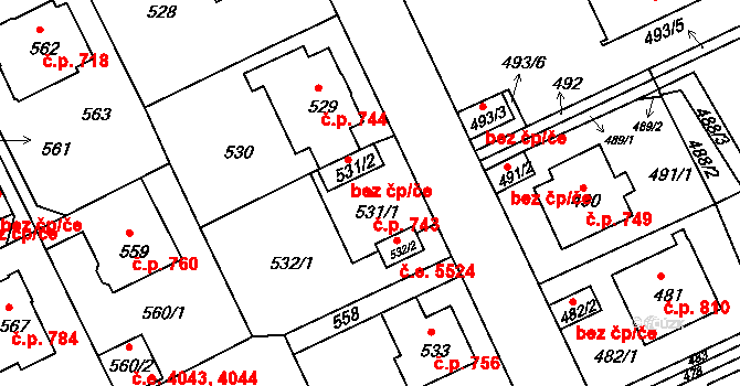 Klíše 743, Ústí nad Labem na parcele st. 531/1 v KÚ Klíše, Katastrální mapa